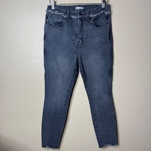 Good American Jeans Women's 10 Gray Good Waist Crop Skinny Raw Chewed Hem